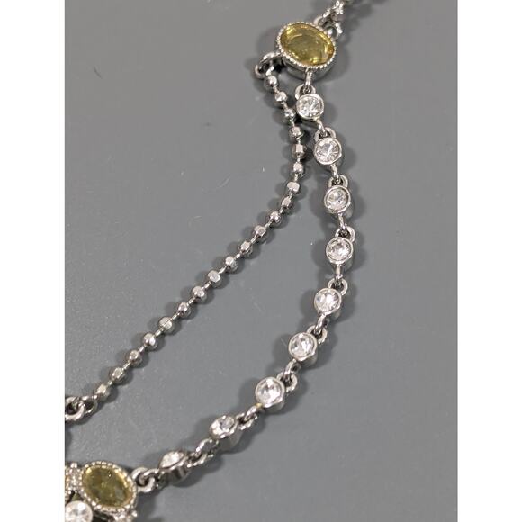 Cookie Lee Yellow Crystal Charm Drape Tennis Chain Necklace Silver Tone 19" - Picture 6 of 11